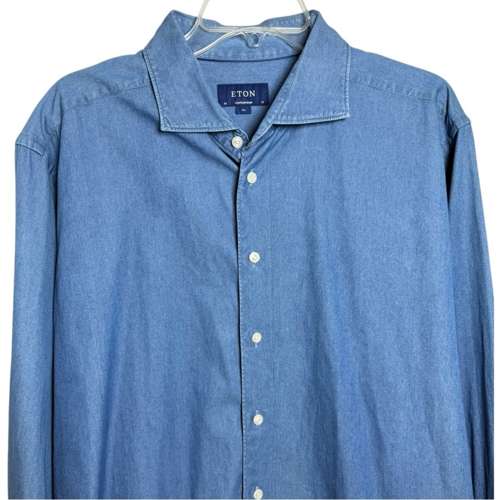 Eton Contemporary Fit Denim Button Dress Shirt Size 46 Neck 18 XXL Blue